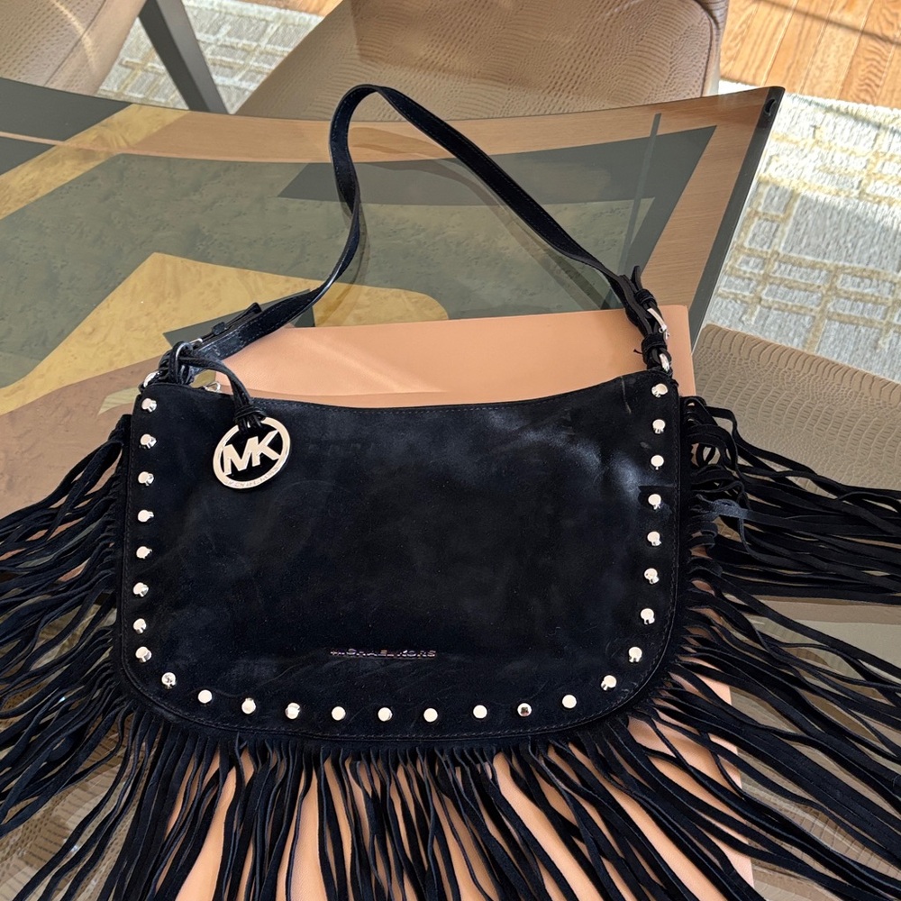 Michael Kors Black Suede Fringe Shoulder Bag